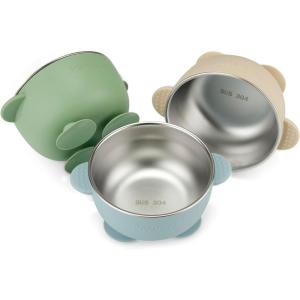 imagePandaEar 3 Pack Stainless Steel Baby Suction Bowls NonSlip Child Food Bowl with Silicone Sleeve for Kids Toddlers Infants Unbreakable ampamp Mess Free