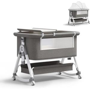 imagePandaEar Foldable Baby Bassinet Bedside Sleeper Portable Crib with Wheels ampamp Diaper Changing Table Adjustable Height Infant Bed CoSleeper for Newborns Breathable Mesh