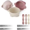 imagePandaEar 3 Pack Silicone Suction Baby Bowls ampamp 3 Baby Feeding Spoons  NonSlip Stay Put Bowls ampamp Soft Silicone First Stage Spoons for Toddlers BPAFree Baby Led Weaning Set Pink Rose LinenPink Rose Linen