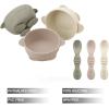 imagePandaEar 3 Pack Silicone Suction Baby Bowls ampamp 3 Baby Feeding Spoons  NonSlip Stay Put Bowls ampamp Soft Silicone First Stage Spoons for Toddlers BPAFree Baby Led Weaning Set Pink Rose LinenLinen Brown Tan