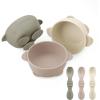 imagePandaEar 3 Pack Silicone Suction Baby Bowls ampamp 3 Baby Feeding Spoons  NonSlip Stay Put Bowls ampamp Soft Silicone First Stage Spoons for Toddlers BPAFree Baby Led Weaning Set Pink Rose LinenLinen Brown Tan