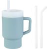 imagePandaEar Kids Tumbler Silicone Toddler Cup with Straw and Handle 95oz SpillProof Training Cup for Baby BPAFree Easy to Clean Blue BlueBlue