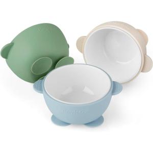 imagePandaEar 3 Pack Ceramic Baby Bowls with Silicone Sleeves  NonSlip Suction Base Microwave ampamp Dishwasher Safe Toddler Bowls  BPA Free Baby Feeding Bowls Set BlueGreenBeige