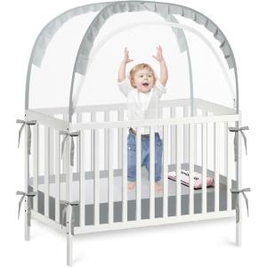 imagePandaEar Pop Up Crib Tent to Keep Baby from Climbing Out Breathable Crib Net Mesh Canopy Babies Crib Cover with Zipper Easy Installation