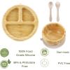 imagePandaEar Bamboo Suction Feeding Set for Babies  Natural Wood Suction Plate ampamp Bowl with Silicone Spoon and Fork  Baby Led Weaning Set for Toddlers ampamp Kids BPAFree