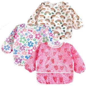 imagePandaEar 3 Pack Long Sleeve Baby Bibs Waterproof Full Sleeve Bib for Toddlers Adjustable Fit for Ages 636 Months