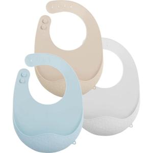 imagePandaEar 3 Pack Super Light Silicone Baby Bib for Boys Girls Waterproof Baby Bibs with Pocket Food Catcher Soft Adjustable Silicone Feeding Bibs