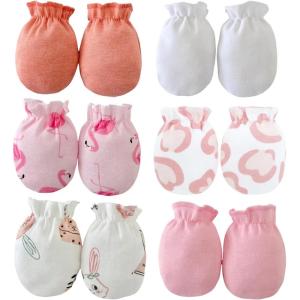 imagePandaEar 6 Pairs Newborn Baby No Scratch Mittens 100 Cotton Elastic Wrist Gloves for baby Girls 06 Months