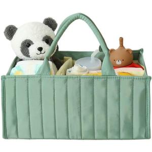 imagePandaEar Baby Diaper Caddy Organizer Large Nursery Storage Basket with Handle Portable Infant Caddy with Compartments Newborn Essentials Green