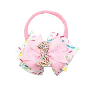 imagePandaEar Birthday Hair Bow for Baby Girls 1 2 3 4 5 6 Years Pink Sprinkle Decorations Confetti Hair Accessories for Birthday Party Photoshoot Pink1Pink