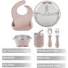 imagePandaEar 6in1 Stainless Steel Baby Feeding Set  Divided Suction Plate Bowl Sippy Cup with Straw Bib Spoon ampamp Fork  BPAFree Toddler Feeding Essentials for SelfFeeding Pink