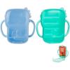imagePandaEar 2 Pack Squeeze Proof Food Pouch Holder for Toddlers  SpillProof Baby Pouch Holder with Handles  Fits Most Food Pouches ampamp Juice Boxes Dinosaur Design BlueGreen