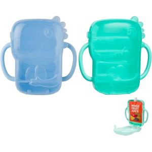 imagePandaEar 2 Pack Squeeze Proof Food Pouch Holder for Toddlers  SpillProof Baby Pouch Holder with Handles  Fits Most Food Pouches ampamp Juice Boxes Dinosaur Design BlueGreen