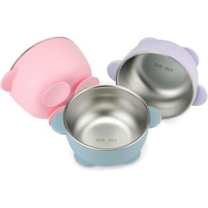 imagePandaEar 3 Pack Baby Stainless Steel Bowls with Suction NonSlip Child Food Bowl with Silicone Sleeve for Kids Toddlers Infants Extra Strong Base BPA free