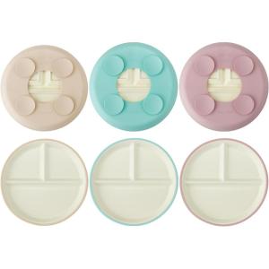 imagePandaEar 3 Pack Porcelain Toddler Plates with Silicone Sleeves  78quot Divided Kids Plates  Microwave ampamp Dishwasher Safe  NonSlip BPAFree BeigeMintPinkBeigeMintPink