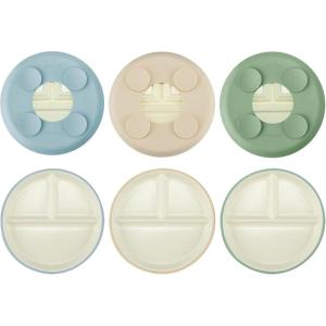 imagePandaEar 3 Pack Porcelain Toddler Plates with Silicone Sleeves  78quot Divided Kids Plates  Microwave ampamp Dishwasher Safe  NonSlip BPAFree BeigeMintPinkBrownBlueGreen