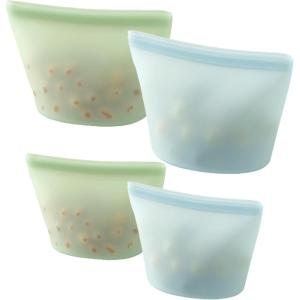 imagePandaEar 4 Pack Reusable Silicone Food Storage Bags Leakproof StandUp Freezer Bags Microwave ampamp Dishwasher Safe for Meal Prep Snacks Baby Food  2 Large 34 oz  2 Medium 17 oz