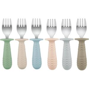imagePandaEar 6 Pack Baby Forks for Self Feeding  Stainless Steel Tips ampamp Silicone Handle Baby Utensils for Toddlers ampamp Kids  BPAFree Easy Grip Dishwasher Safe Feeding Forks for Baby Led Weaning
