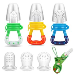 imagePandaEar Baby Fresh Fruit Food Feeder Pacifier 3 Pack Training Massaging Toy Teether Food Grade Soft Safe BPAFree Silicone Pouches Babies Toddlers Infants Kids