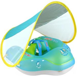 imagePandaEar Baby Pool Float with Canopy Inflatable Kids Pool Float with UPF50 Sun Protection for 3 Month Size Large