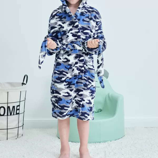 Verabella Boys Girls Plush Soft Fleece Printed Hooded Cover upCamoblue