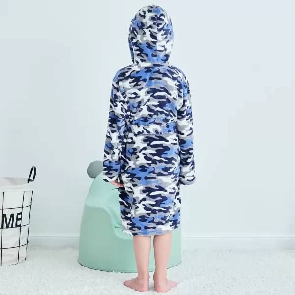 Verabella Boys Girls Plush Soft Fleece Printed Hooded Cover upCamoblue