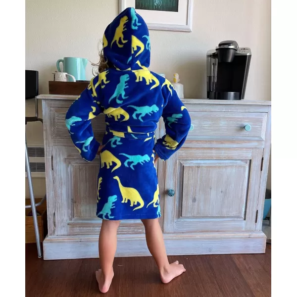 Verabella Boys Girls Plush Soft Fleece Printed Hooded Cover upDinoland Trio Colordark Blue