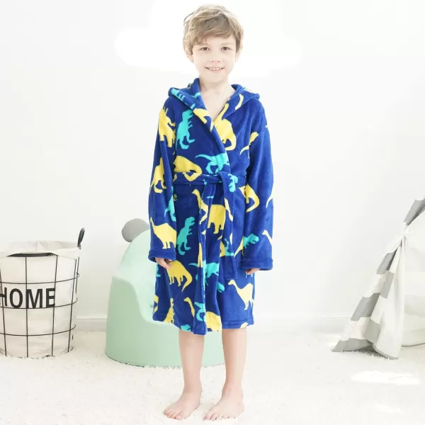 Verabella Boys Girls Plush Soft Fleece Printed Hooded Cover upDinoland Trio Colordark Blue