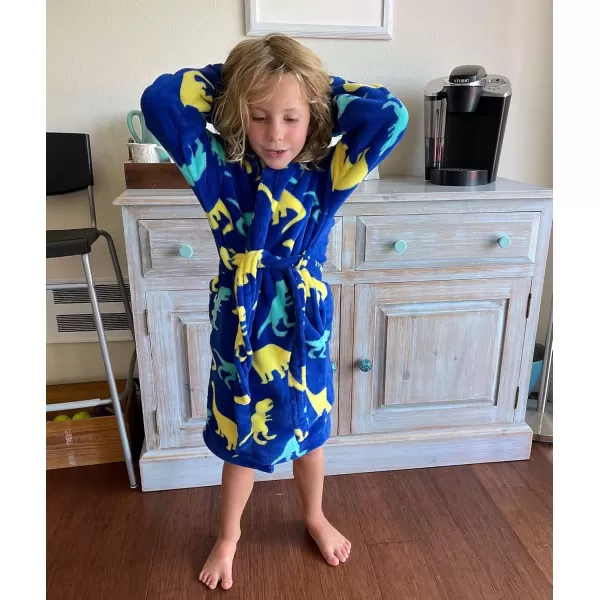 Verabella Boys Girls Plush Soft Fleece Printed Hooded Cover upDinoland Trio Colordark Blue