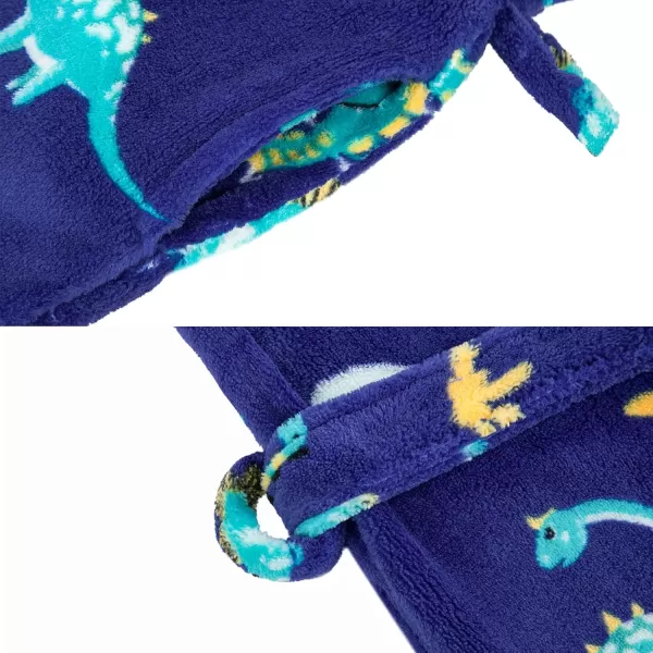 Verabella Boys Girls Plush Soft Fleece Printed Hooded Cover upDinosaurnavy