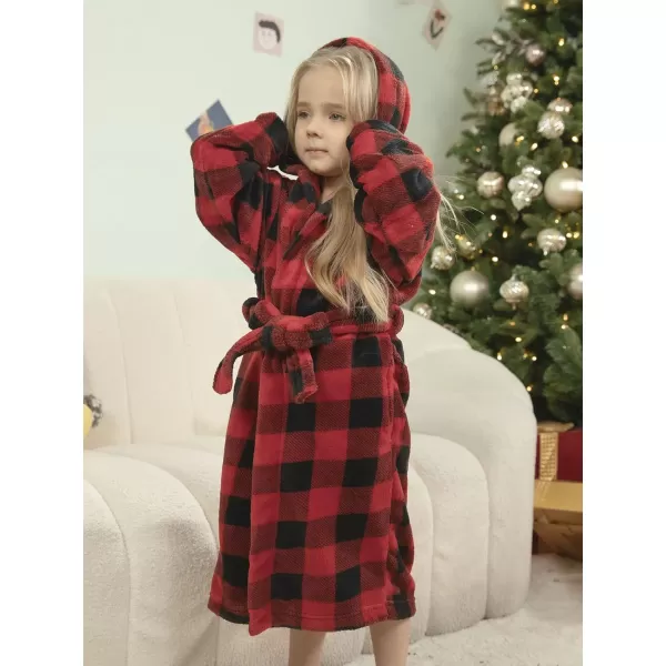 Verabella Boys Girls Plush Soft Fleece Printed Hooded Cover upRed Black Plaid