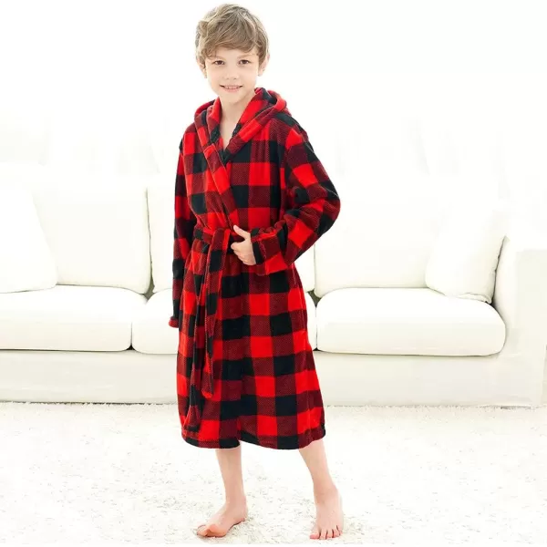 Verabella Boys Girls Plush Soft Fleece Printed Hooded Cover upRed Black Plaid