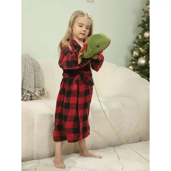 Verabella Boys Girls Plush Soft Fleece Printed Hooded Cover upRed Black Plaid
