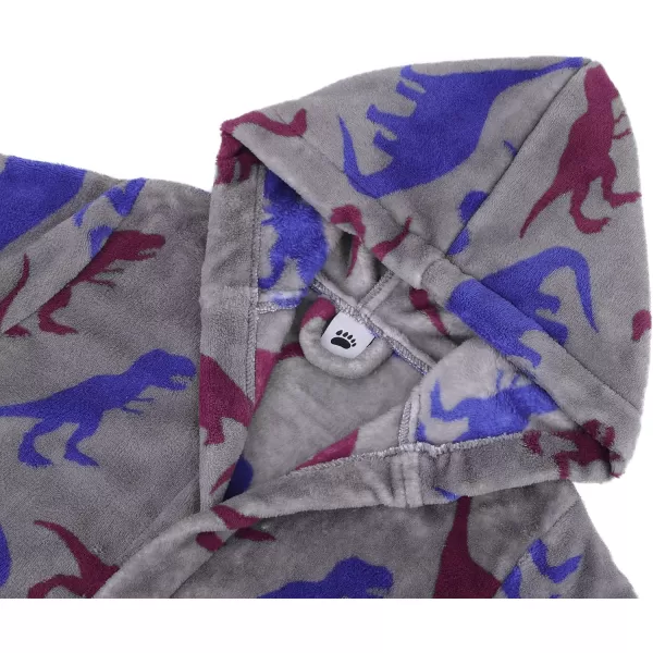 Verabella Boys Girls Plush Soft Fleece Printed Hooded Cover upRed Blue Dinogrey