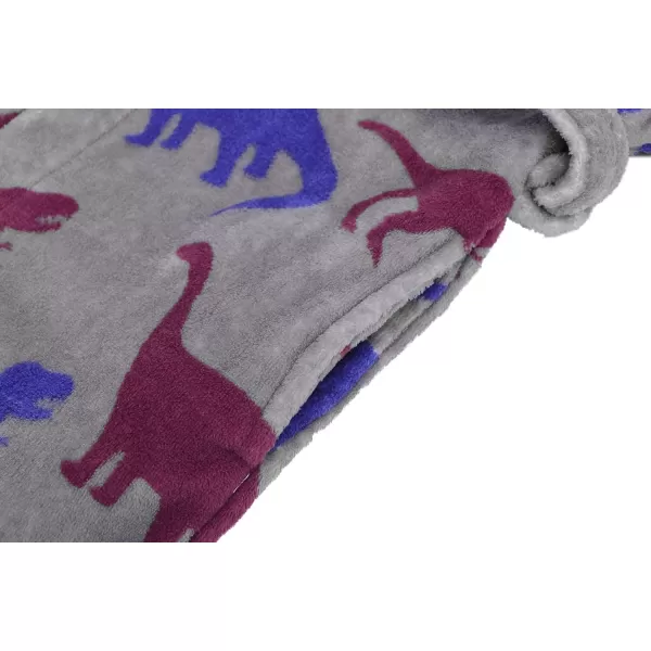 Verabella Boys Girls Plush Soft Fleece Printed Hooded Cover upRed Blue Dinogrey