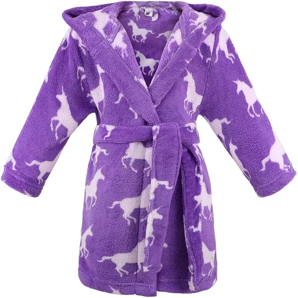 Verabella Boys Girls Plush Soft Fleece Printed Hooded Cover upWhite Unicornspurple