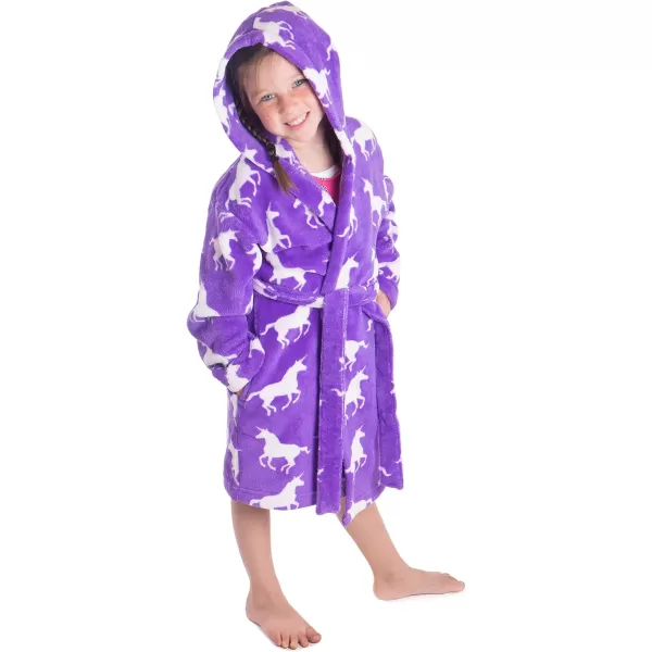 Verabella Boys Girls Plush Soft Fleece Printed Hooded Cover upWhite Unicornspurple