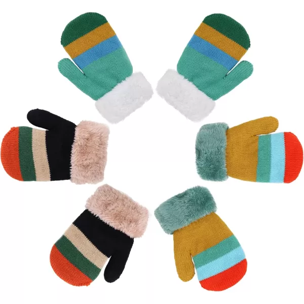 Verabella Boys Girls Sherpa Lined Fuzzy Cuff Winter Mittens Kids Knitted Gloves 3 Pairs3 Pairs Style10