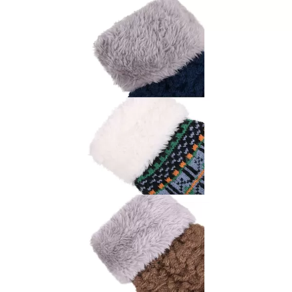 Verabella Boys Girls Sherpa Lined Fuzzy Cuff Winter Mittens Kids Knitted Gloves 3 Pairs3 Pairs Style12