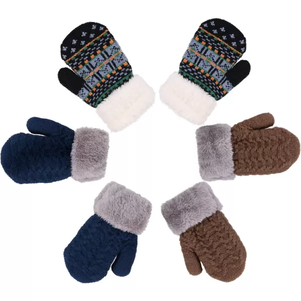 Verabella Boys Girls Sherpa Lined Fuzzy Cuff Winter Mittens Kids Knitted Gloves 3 Pairs3 Pairs Style12