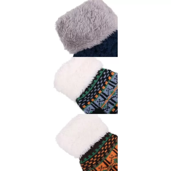 Verabella Boys Girls Sherpa Lined Fuzzy Cuff Winter Mittens Kids Knitted Gloves 3 Pairs3 Pairs Style2