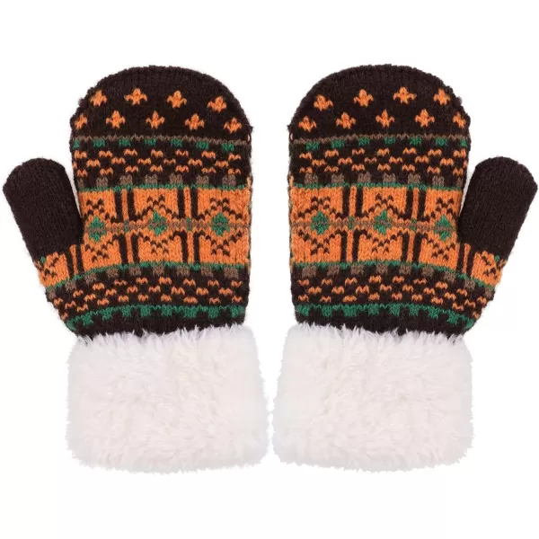 Verabella Boys Girls Sherpa Lined Fuzzy Cuff Winter Mittens Kids Knitted Gloves 3 Pairs3 Pairs Style2