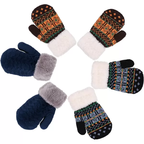 Verabella Boys Girls Sherpa Lined Fuzzy Cuff Winter Mittens Kids Knitted Gloves 3 Pairs3 Pairs Style2