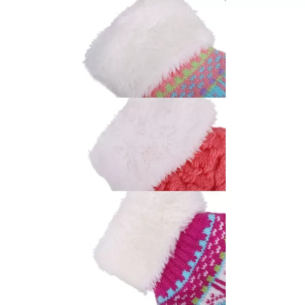 Verabella Boys Girls Sherpa Lined Fuzzy Cuff Winter Mittens Kids Knitted Gloves 3 Pairs3 Pairs Style4