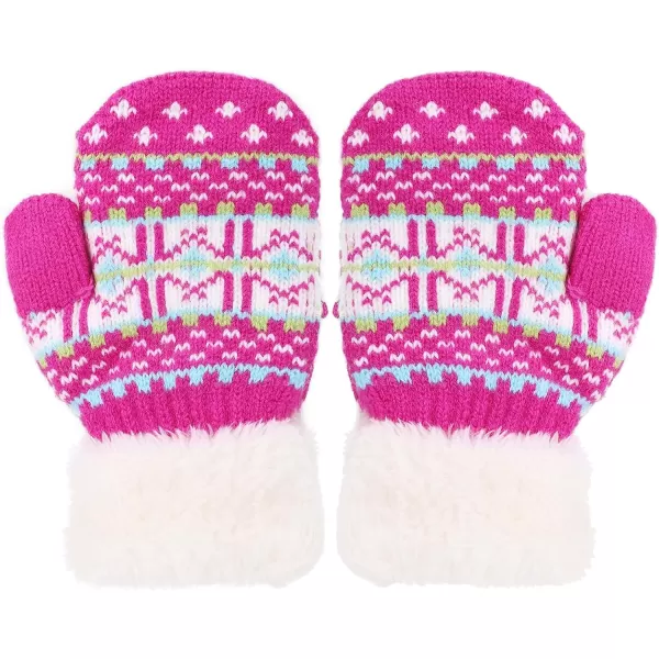 Verabella Boys Girls Sherpa Lined Fuzzy Cuff Winter Mittens Kids Knitted Gloves 3 Pairs3 Pairs Style4