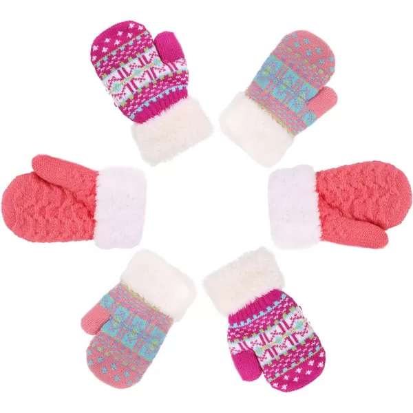 Verabella Boys Girls Sherpa Lined Fuzzy Cuff Winter Mittens Kids Knitted Gloves 3 Pairs3 Pairs Style4