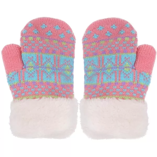 Verabella Boys Girls Sherpa Lined Fuzzy Cuff Winter Mittens Kids Knitted Gloves 3 Pairs3 Pairs Style4