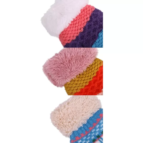 Verabella Boys Girls Sherpa Lined Fuzzy Cuff Winter Mittens Kids Knitted Gloves 3 Pairs3 Pairs Style7