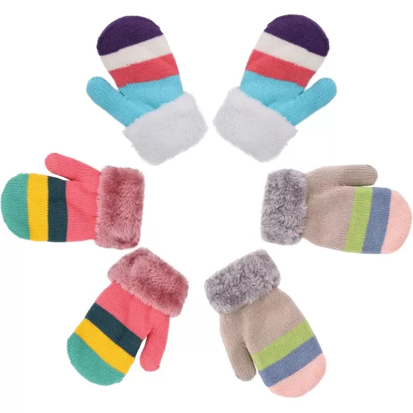 Verabella Boys Girls Sherpa Lined Fuzzy Cuff Winter Mittens Kids Knitted Gloves 3 Pairs3 Pairs Style9