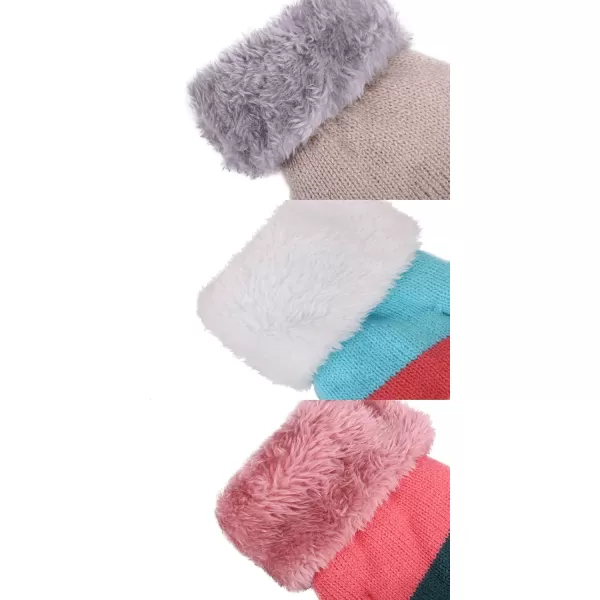 Verabella Boys Girls Sherpa Lined Fuzzy Cuff Winter Mittens Kids Knitted Gloves 3 Pairs3 Pairs Style9